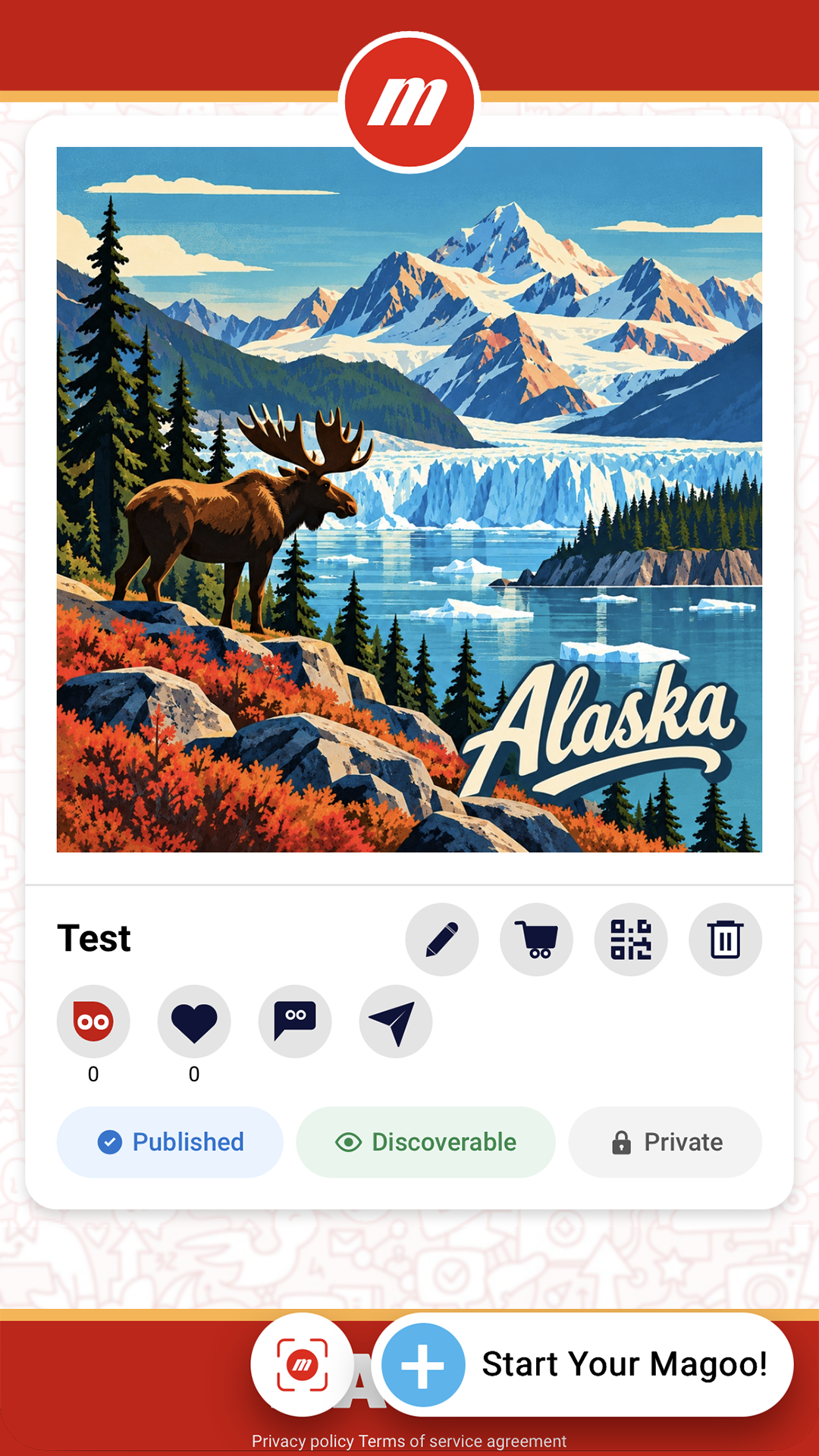 Magoo home screen with search and public Magoos to discover